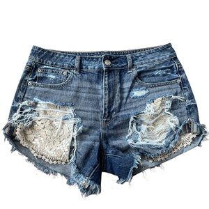 American Eagle Blue Jean Shorts with Lace Details